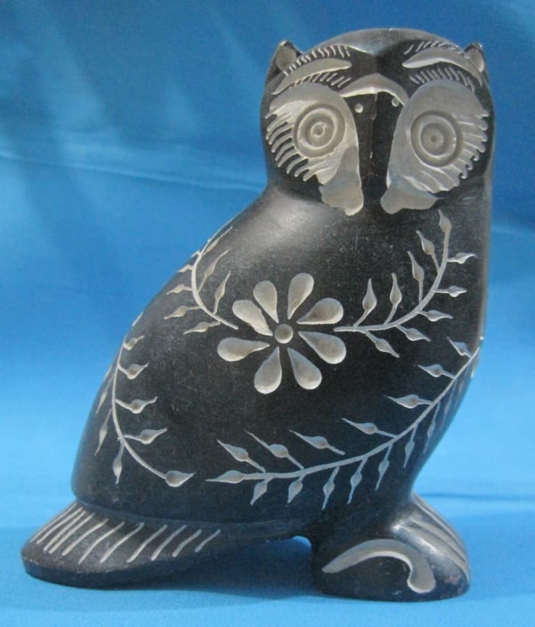 Owl Marble Bird Figurine Russian Art Stone Animal Sculpture